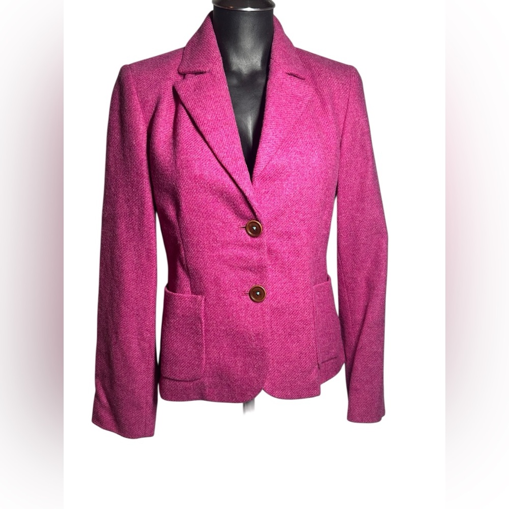 Boden Pink 100% Wool Blazer Women's 10 Single Breasted Two Buttons Lined Career